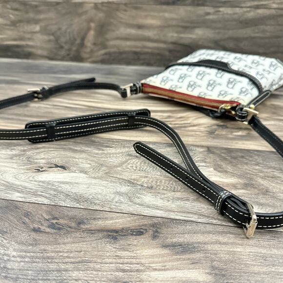 Dooney & Bourke Logo Crossbody Bag Purse White Black Leather Trim Strap - Picture 10 of 14